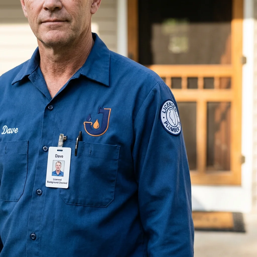 Licensed plumber showing ID badge in Henderson, NC
