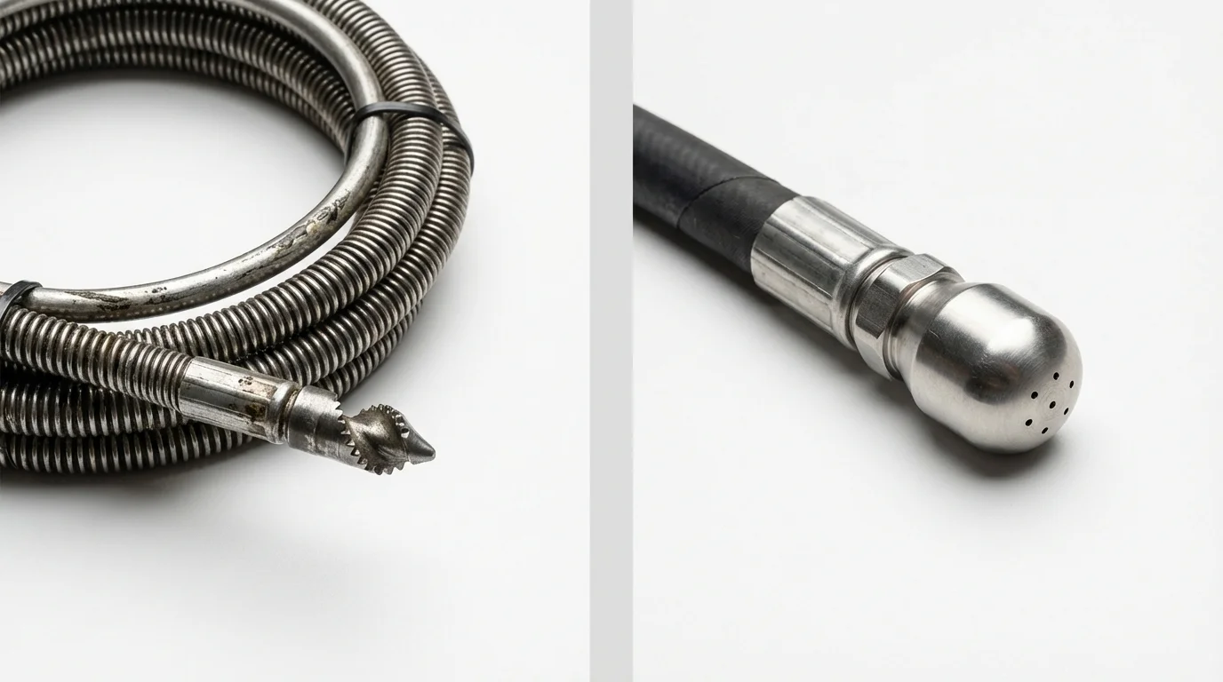 Drain snake cable and hydro jetting nozzle used for drain cleaning in Henderson, NC