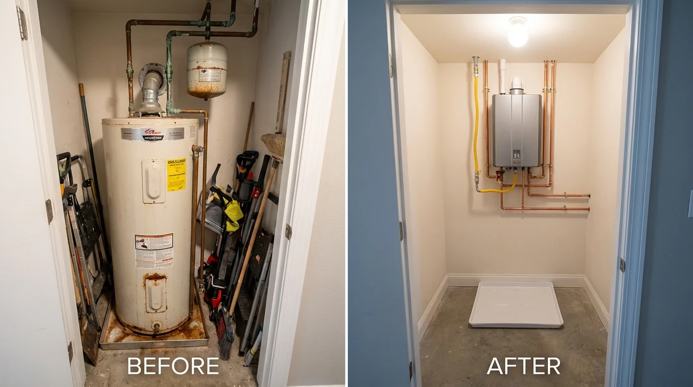 Tank water heater versus wall-mounted tankless unit comparison for Henderson, NC homeowners