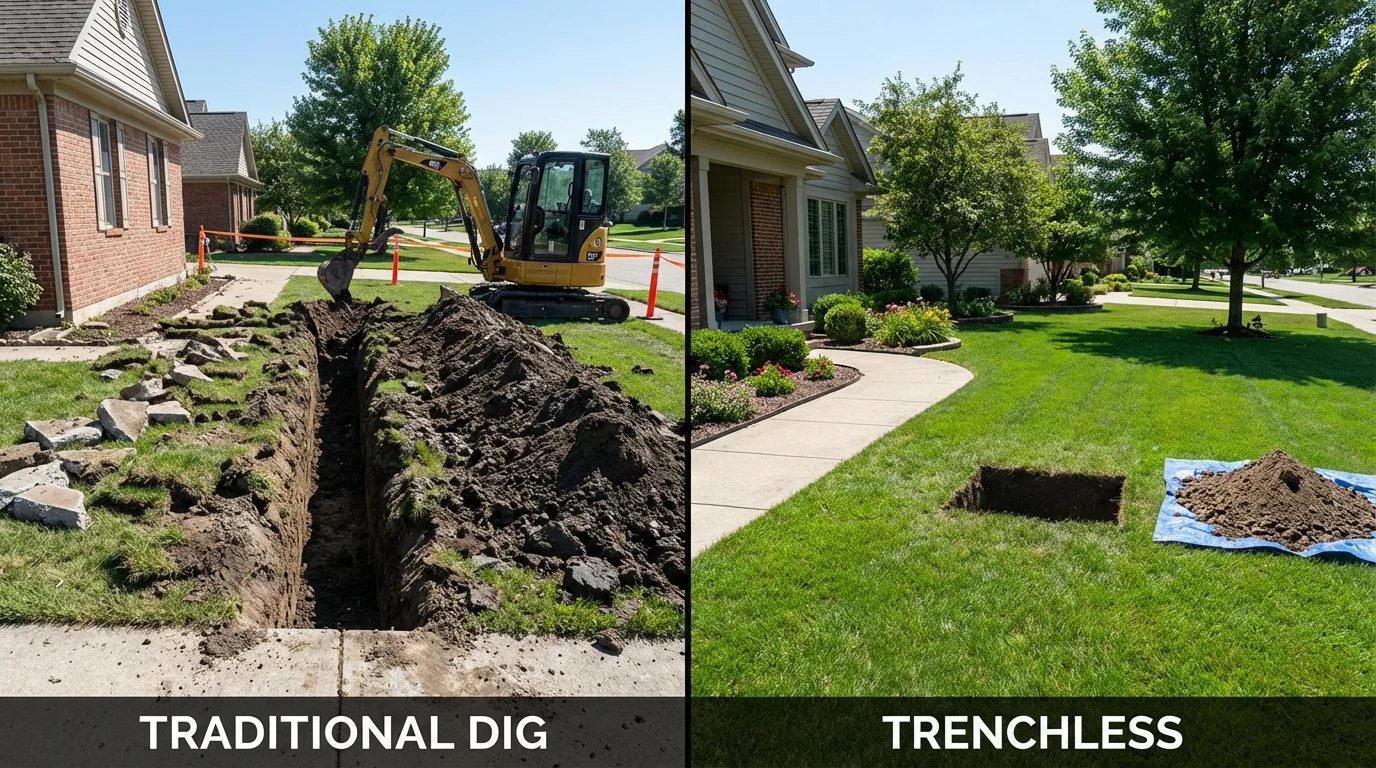 Trenchless sewer repair with minimal yard damage versus traditional excavation in Henderson, NC